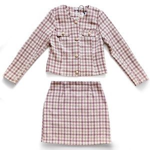 FOREVER 21 Plaid/Houndstooth Blazer & Skirt Set